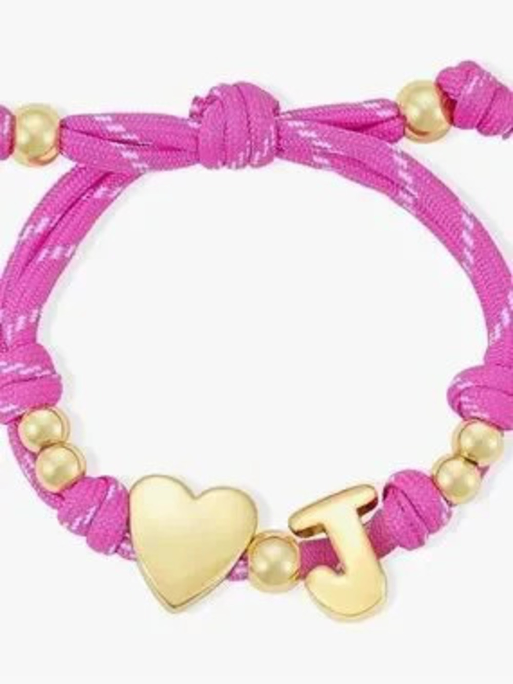 NEW 14K Gold Plated Pink Rope Bracelet with Gold Heart & J Charm